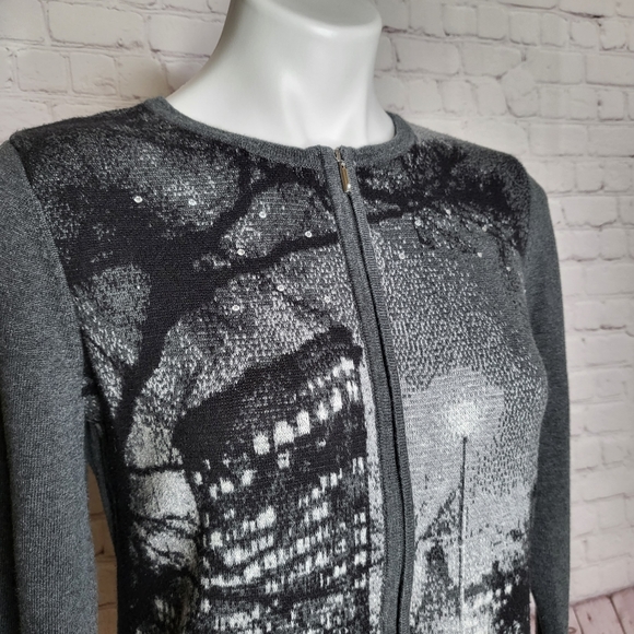 Christopher & Banks City at Night Zip Front Gray Cardigan Size M - Picture 2 of 9